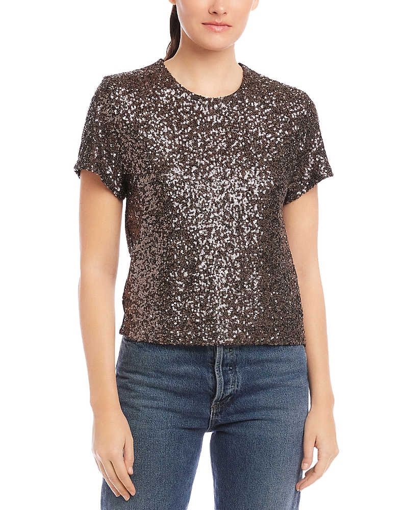 Fifteen Twenty Stacey Sequin T-shirt In Brown