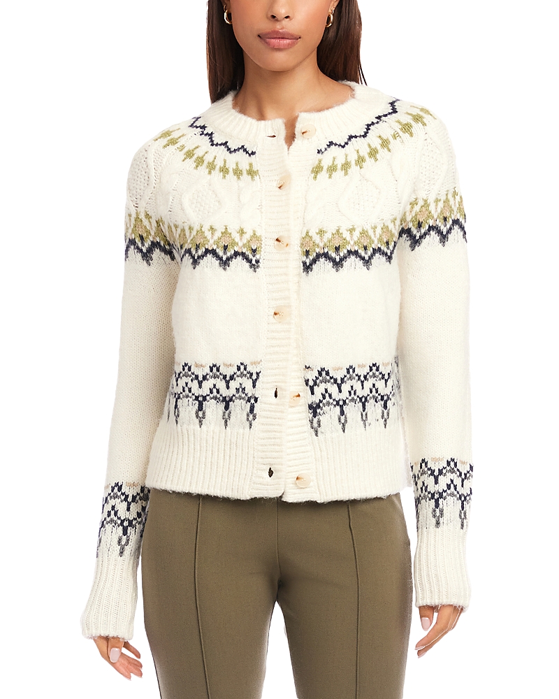Fifteen Twenty Astrid Fair Isle Cardigan Sweater In Neutral