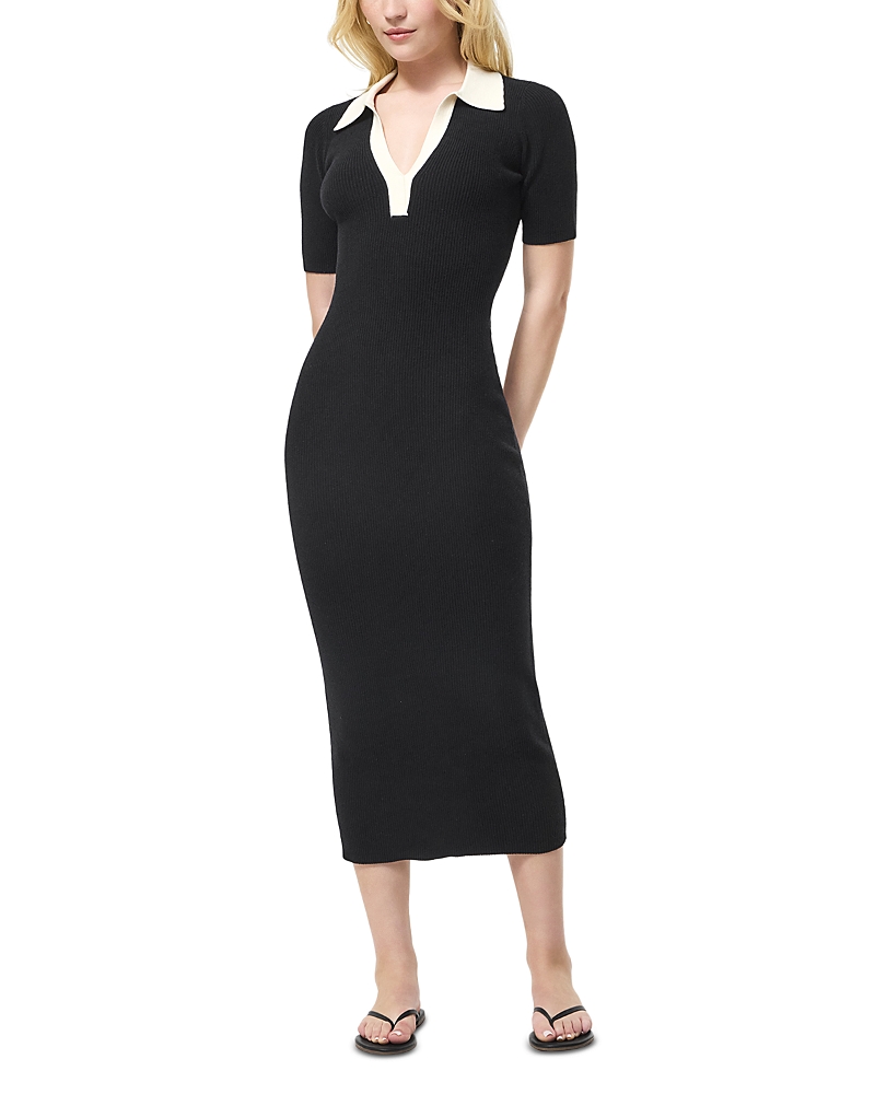 French Connection Cosysoft V Neck Collared Midi Dress In Burgundy