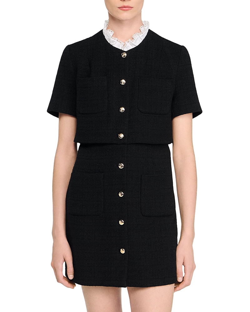 Sandro Short Dress With Detachable Collar In Black