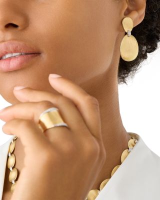 18K White & Yellow Gold Lunaria Diamond Textured Disc Double Drop Earrings