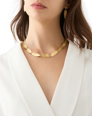18K Yellow Gold Lunaria Twist Textured Link Collar Necklace, 17.75"