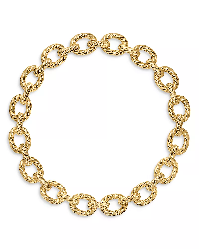 David Yurman Sculpted Cable Oval Link Necklace in 18K Yellow Gold, 18mm