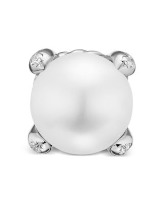 Pearl Classics Stud Earrings in Sterling Silver and Diamonds, 6.6mm