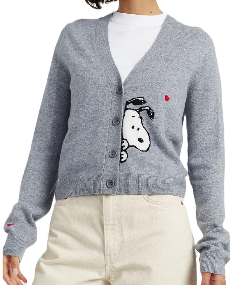 Chinti & Parker Wool Cashmere Snoopy Peek Cardigan In Gray