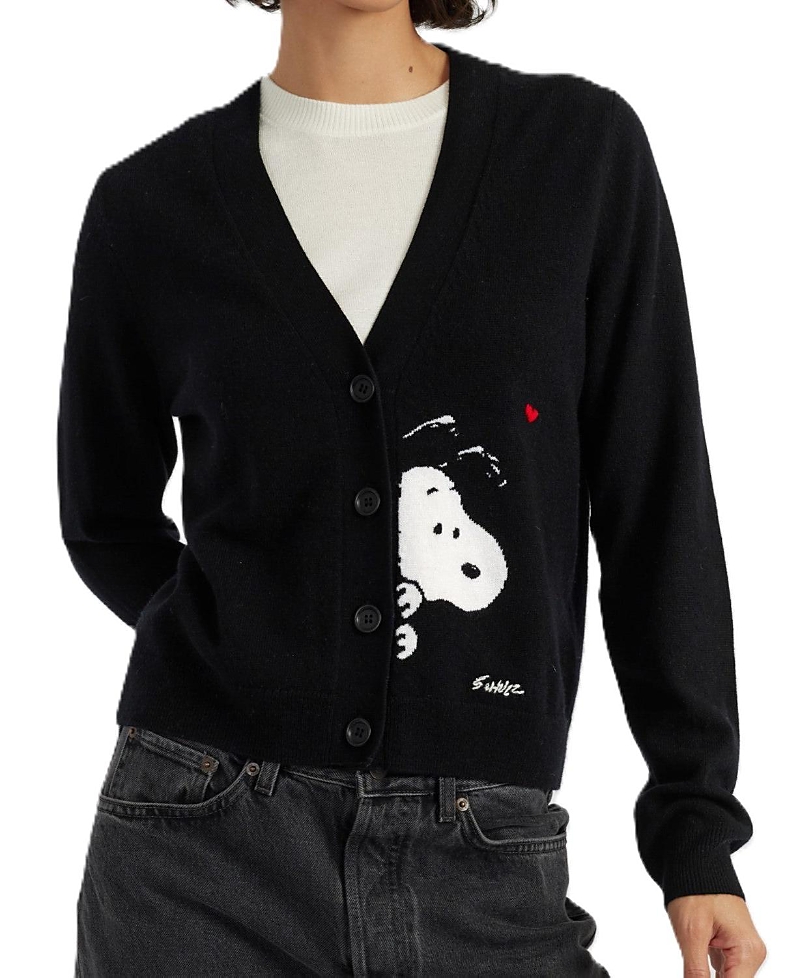 Chinti & Parker Wool Cashmere Snoopy Peek Cardigan In Black