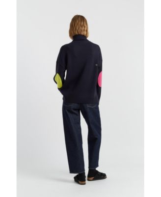 Women's Wool Cashmere Elbow Patch Rollneck Sweater