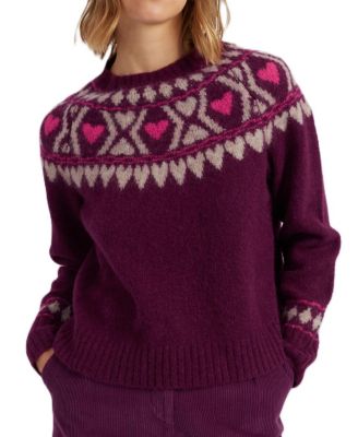 Women's Wool Blend Heart Fair Isle Sweater