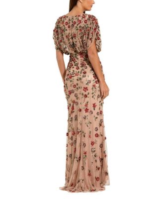 Floral Embellished Short Sleeve Blouson Gown