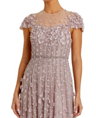 Embellished Lace Cap Sleeve Illusion Neck Gown
