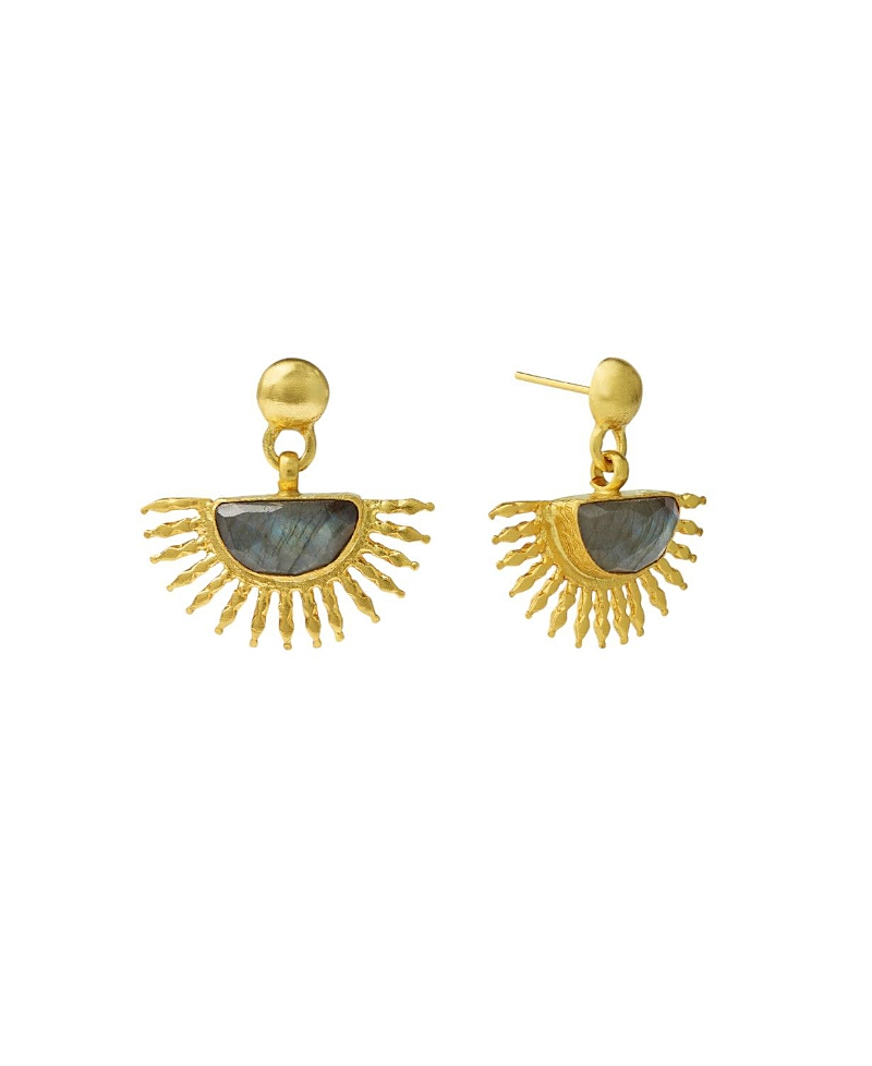 Ottoman Hands Sunrise Labradorite Drop Stud Earrings In Gold