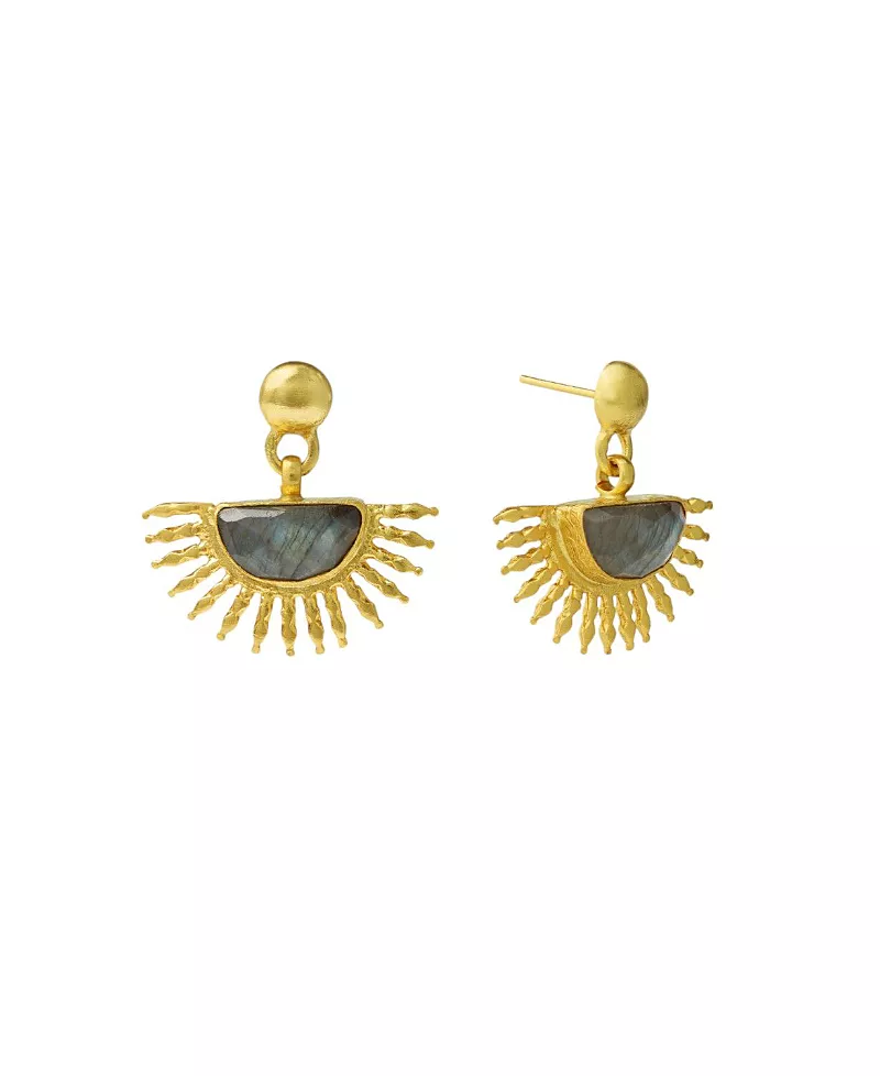Ottoman Hands Sunrise Labradorite Drop Stud Earrings