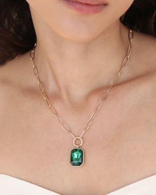 Stone Bezel Deco Pendant Necklace, 15-20"