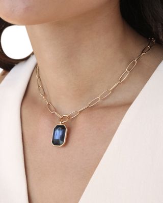 Stone Bezel Deco Pendant Necklace, 15-20"