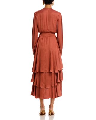 Bei Surplice Neck Asymmetric Midi Dress