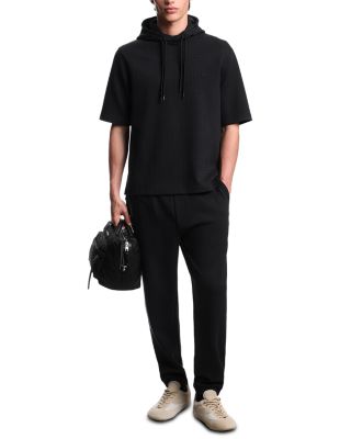 Short Sleeved Hooded Woven Effect Jacquard Sweatshirt