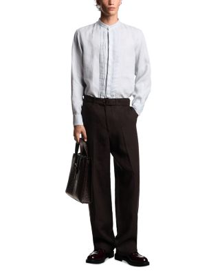 Garment Dyed Linen Guru Collar Regular Fit Button Down Shirt