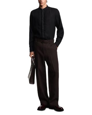 Garment Dyed Linen Guru Collar Regular Fit Button Down Shirt