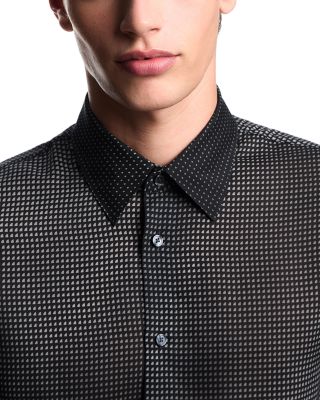 Micro Pattern Print Comfort Fit Button Down Shirt