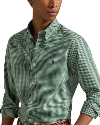 Cotton Stretch Poplin Gingham Check Classic Fit Button Down Shirt
