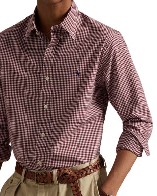 Cotton Stretch Poplin Gingham Check Classic Fit Button Down Shirt