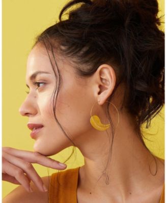 Gold Feather Pull Through Hoop Earrings
