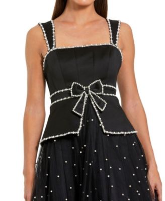  Sleeveless Embellished Crepe and Tulle Midi Dress