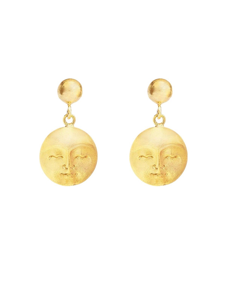 Ottoman Hands Moon Face Drop Earrings In Gold
