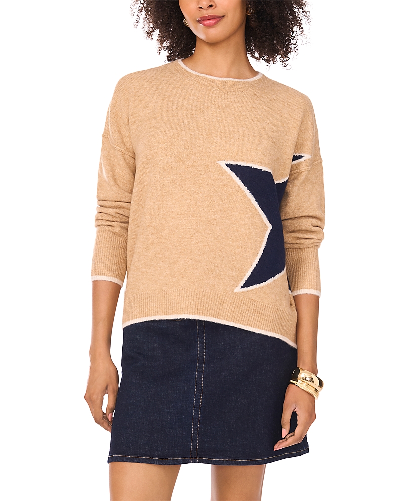 Vince Camuto Star Long Sleeve Crewneck Sweater In Neutral