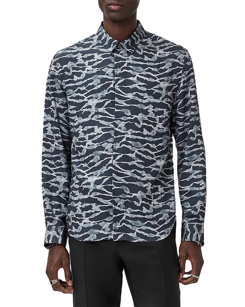 John Varvatos Rodney Printed Button Front Shirt In Blue