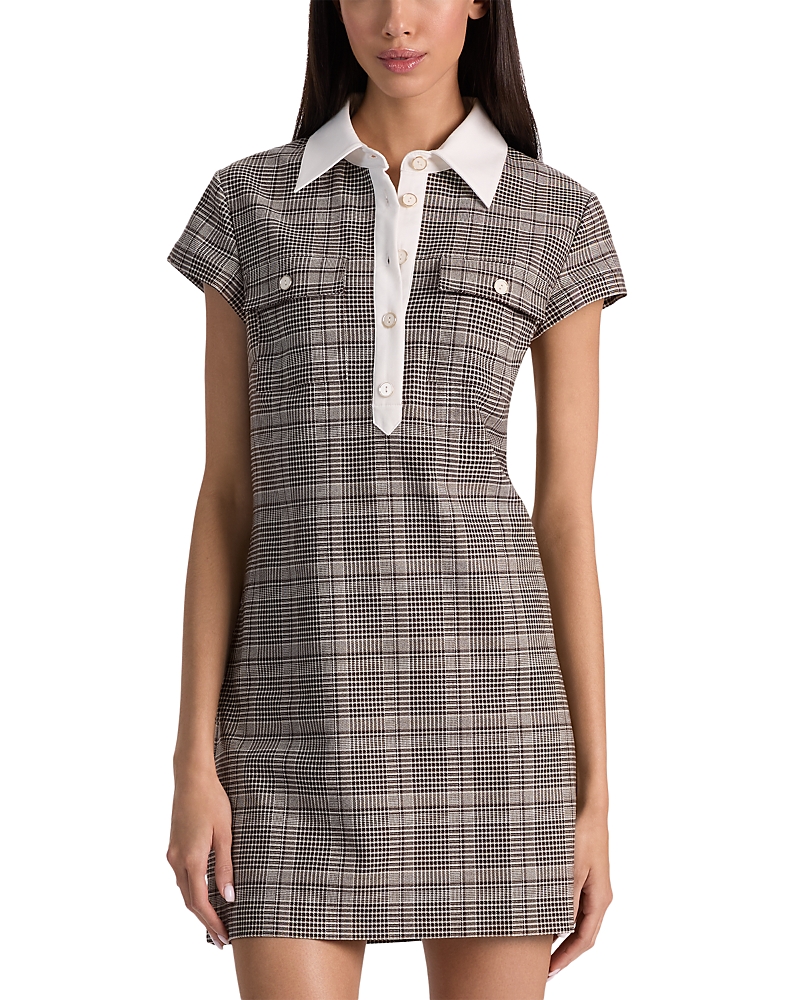 Alice And Olivia Darby Plaid Cap Sleeve Mini Dress In Gray