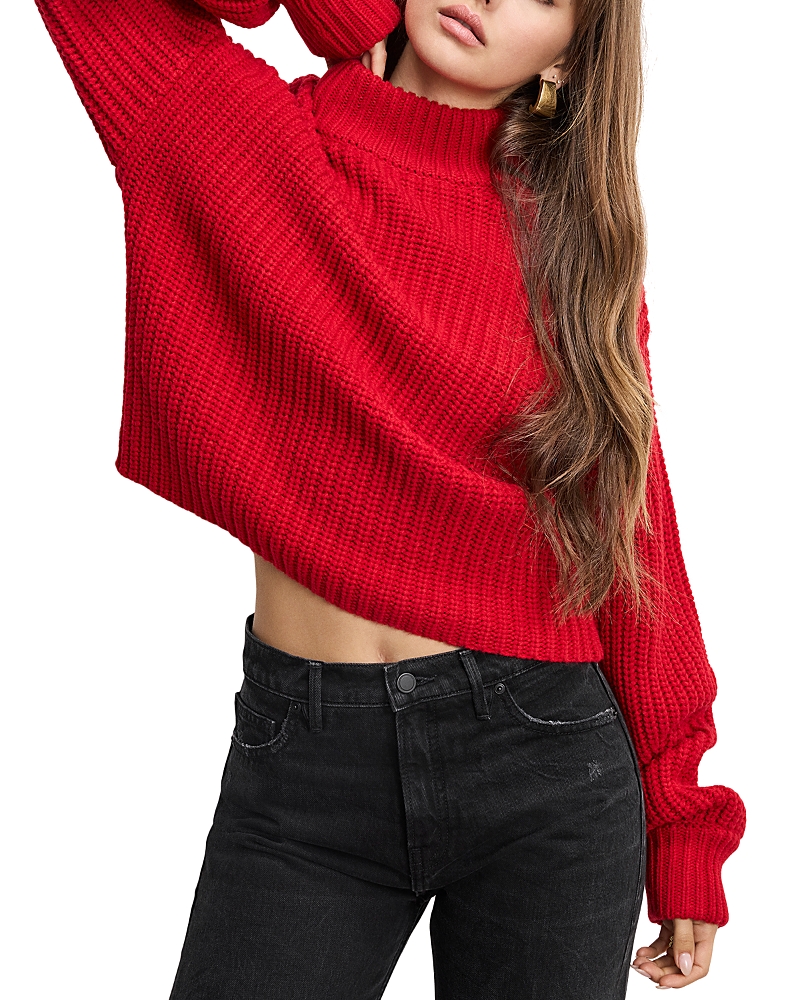 Good American Chunky Knit Mock Neck Sweater In Red