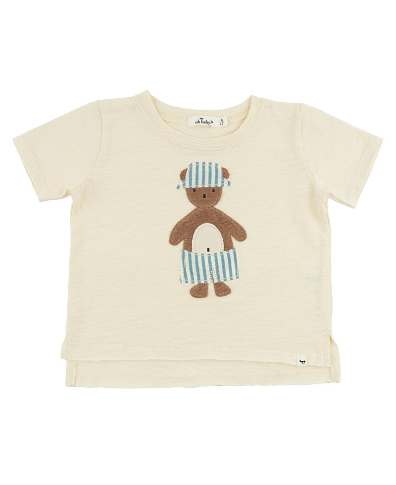 Oh Baby ! Boys' Beach Bear Applique Raw Edge Slub Tee - Baby In Neutral