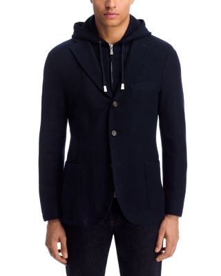 Boiled Wool Slim Fit Sport Coat with Removable Full Zip Hoodie