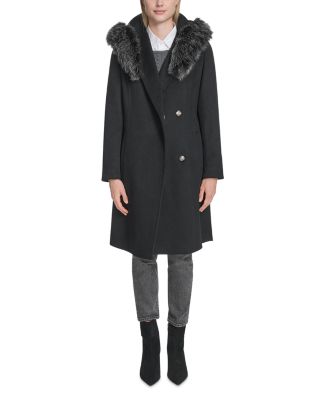 Single Breasted Faux Fur Hooded Coat