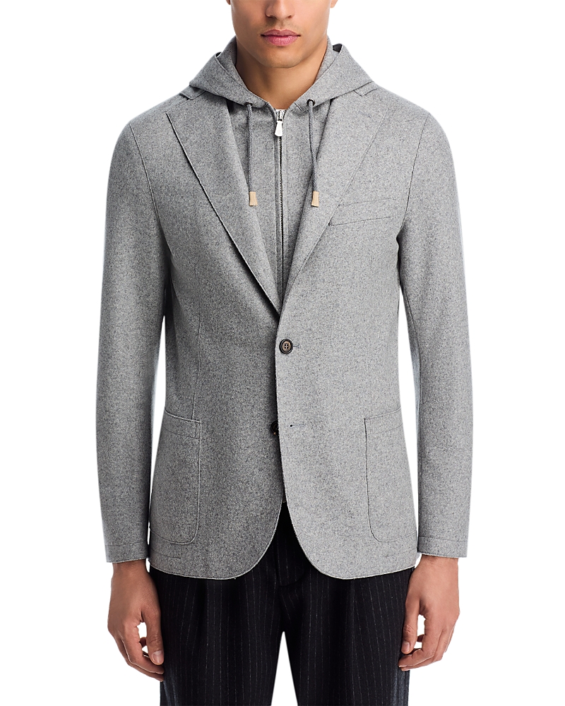 Eleventy Flannel Slim Fit Sport Coat With Removable Full Zip Hoodie In Gray