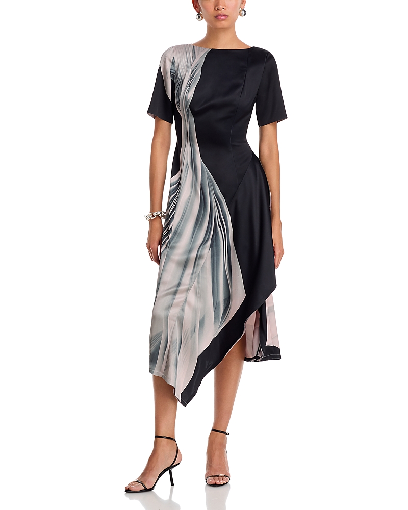 Jason Wu Collection Dancing Pleat Print Short Sleeve Fit And Flare Dress In Multi