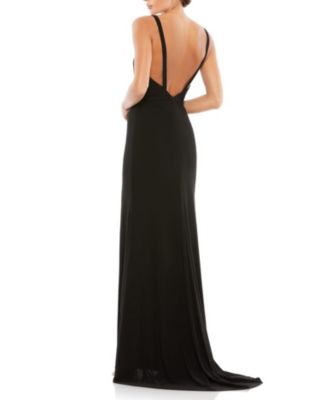 Plunge Neck High Slit Gown