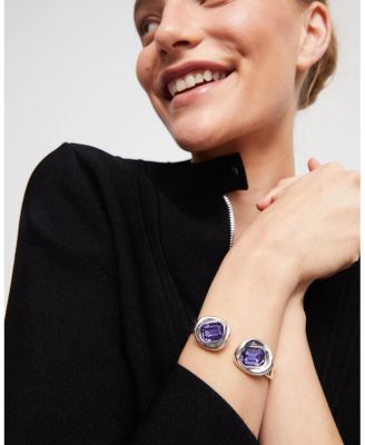 Rigid Sterling Plated Bracelet with Two Crystals