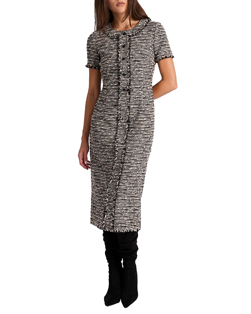 Santorelli Cass Midi Modern Tweed Sheath Dress In Gray