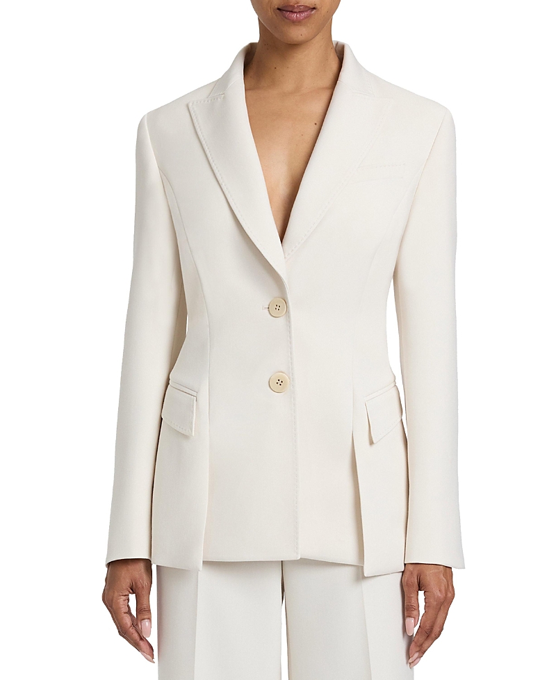 Santorelli Mimi Soft Stretch Crepe Double Button Open Flap Jacket In Brown