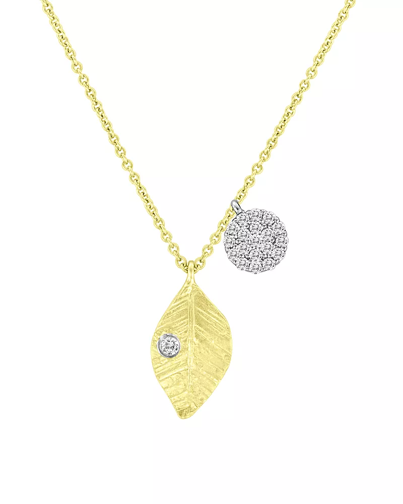 Meira T Yellow Gold Plated Silver Diamond Leaf & Dangle Charm Necklace, 16