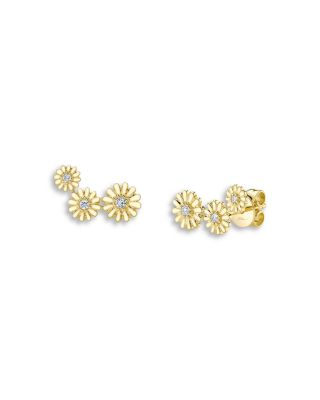 Diamond Flower Stud Earrings in 14K Yellow Gold, 0.09 tcw