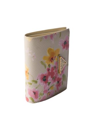 Small Floral-Print Saffiano Leather Wallet