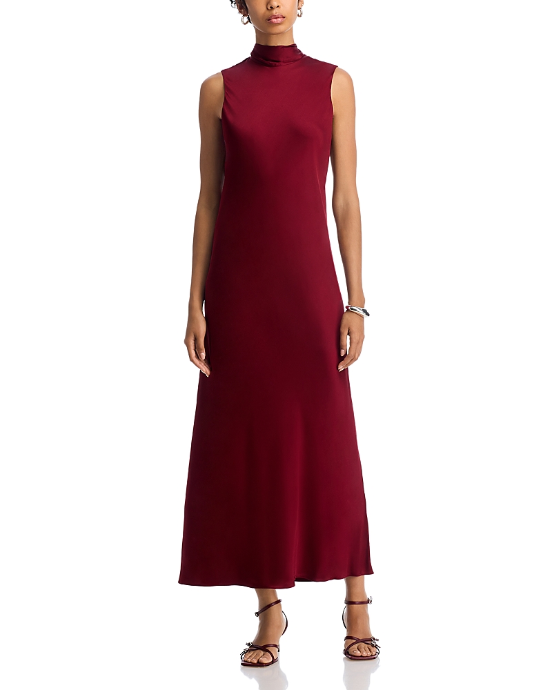 French Connection Ennis Bow Back Sleeveless Satin Maxi Dress In Burgundy