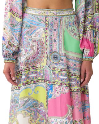 Paneled Flared Long Silk Skirt