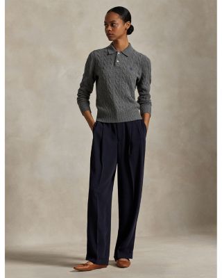 Cable Knit Wool Cashmere Polo Sweater