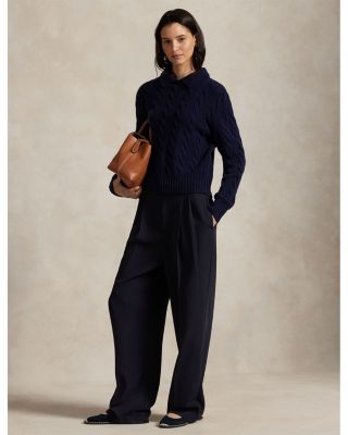 Cable Knit Wool Cashmere Polo Sweater