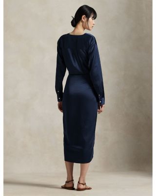 Satin Tie Front Wrap Shirtdress