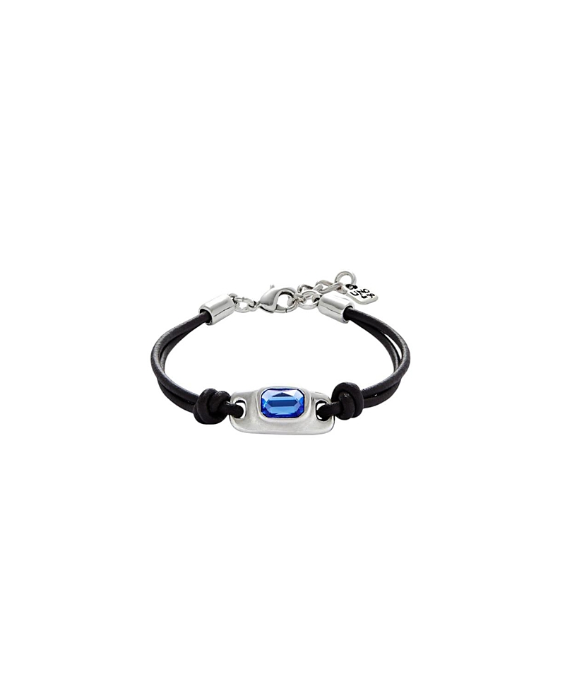 Unode50 Sterling Silver-plated Leather Bracelet With Light Blue Crystal In Silver
